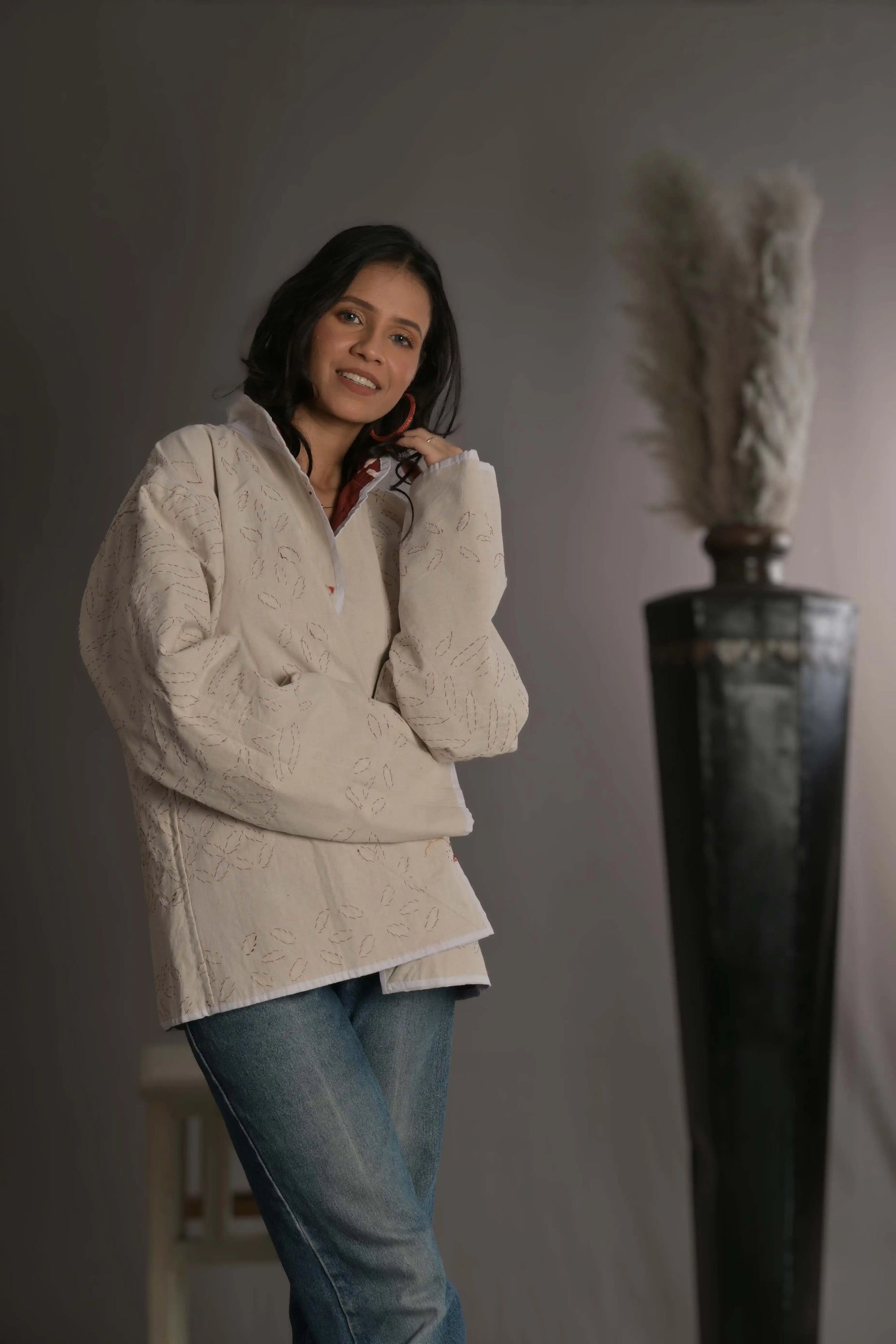 Brown White - Applique Quilt Jacket