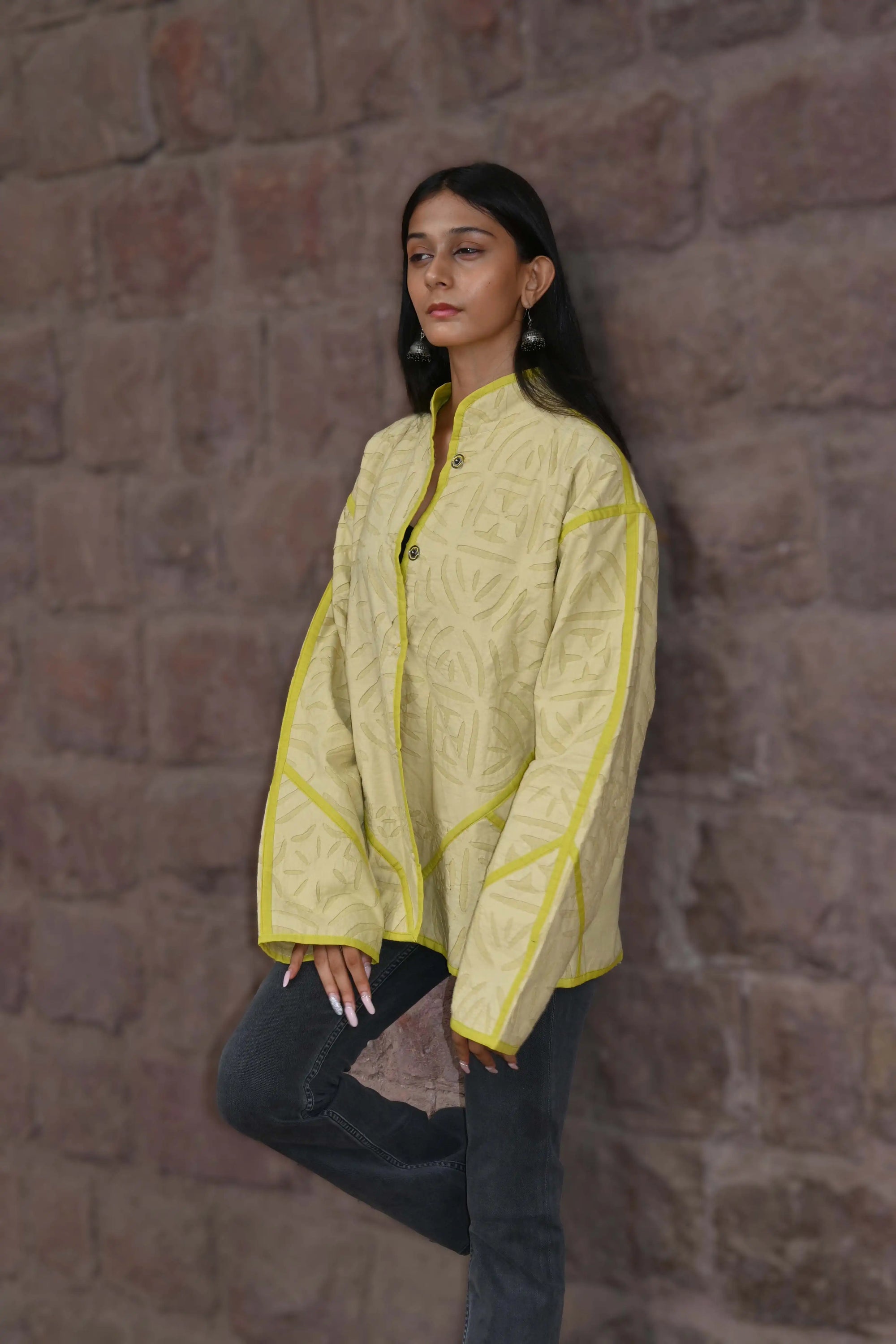 Lemon Yellow - Applique Quilt Jacket