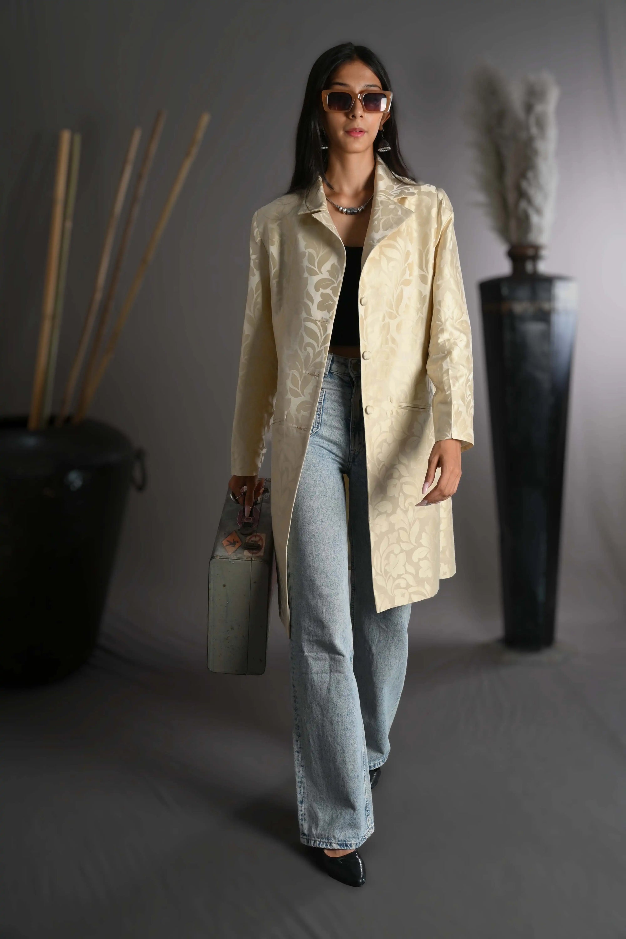 Pastal Cream Leaf - Taylor Coat Jacket