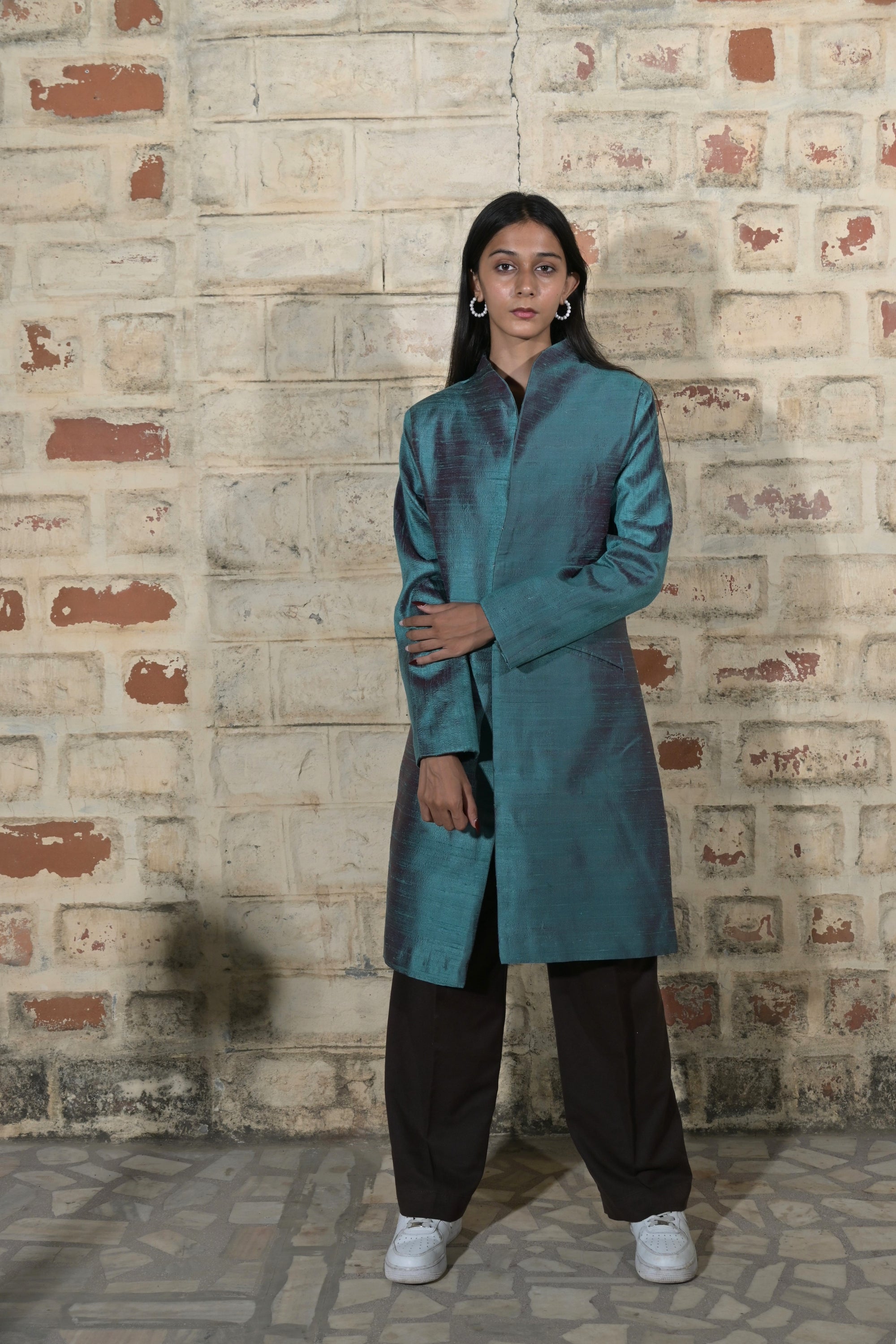 Blue  - Devi Blue Silk - Swing Coat Jacket