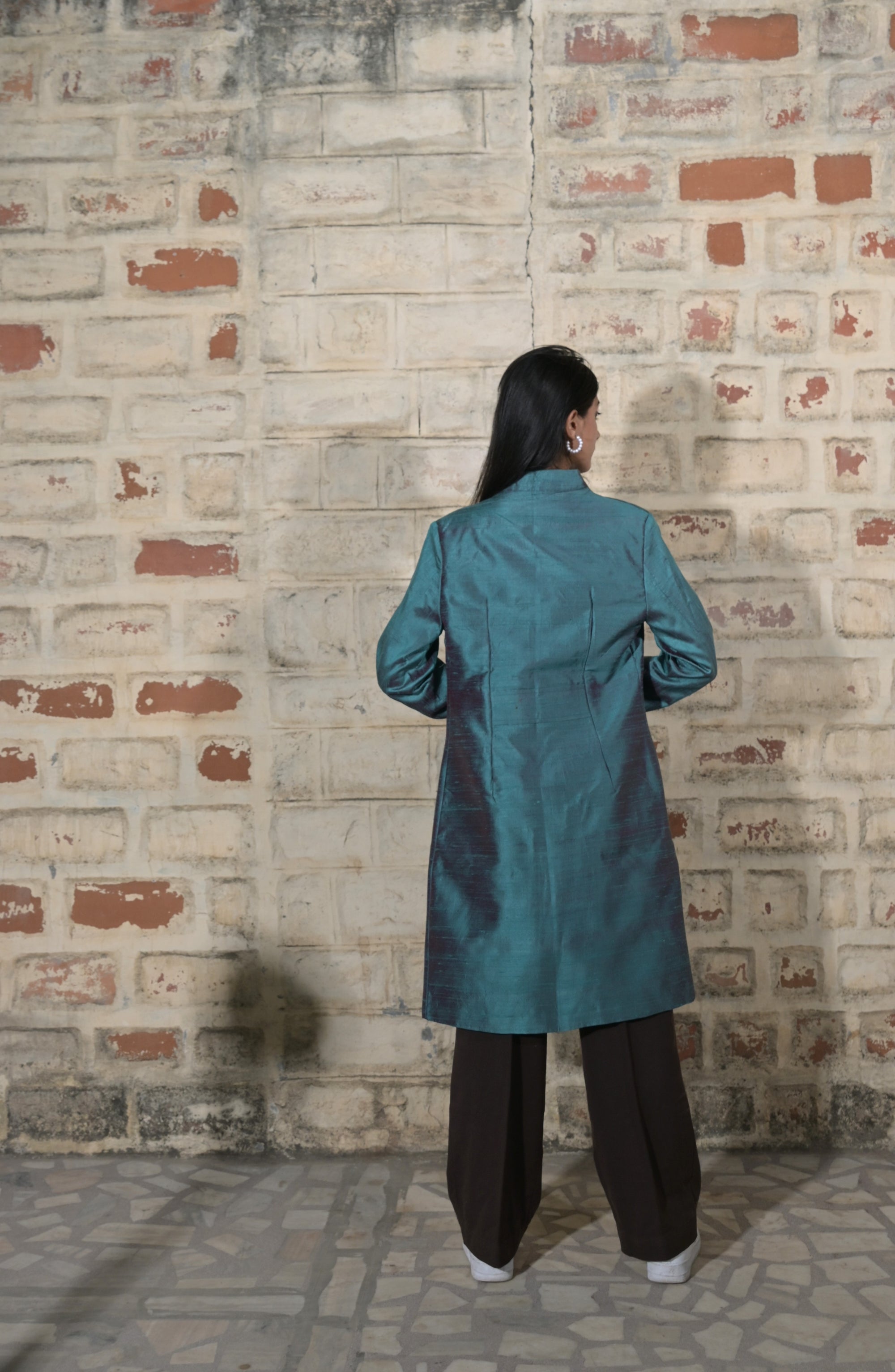 Blue  - Devi Blue Silk - Swing Coat Jacket