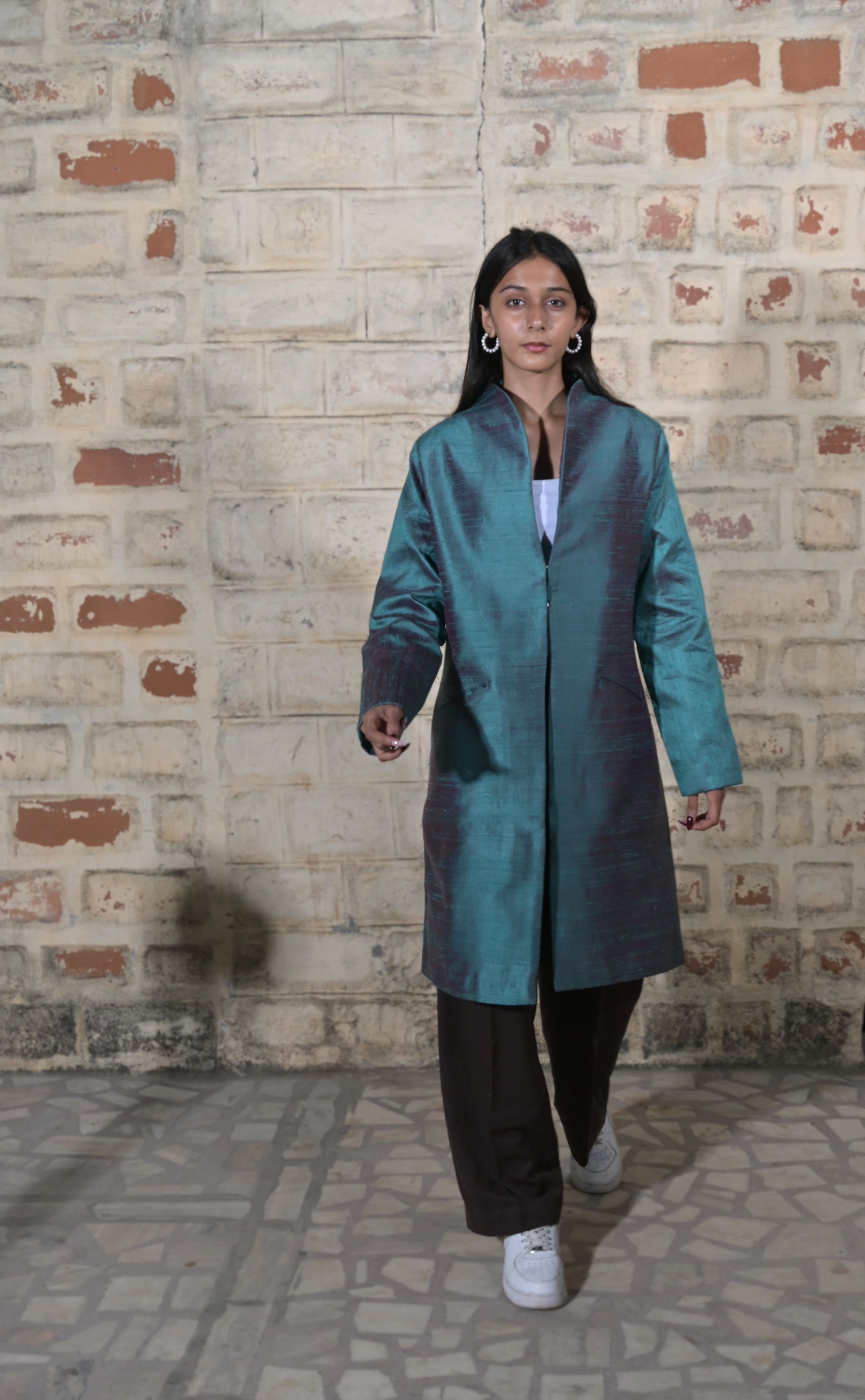 Blue  - Devi Blue Silk - Swing Coat Jacket