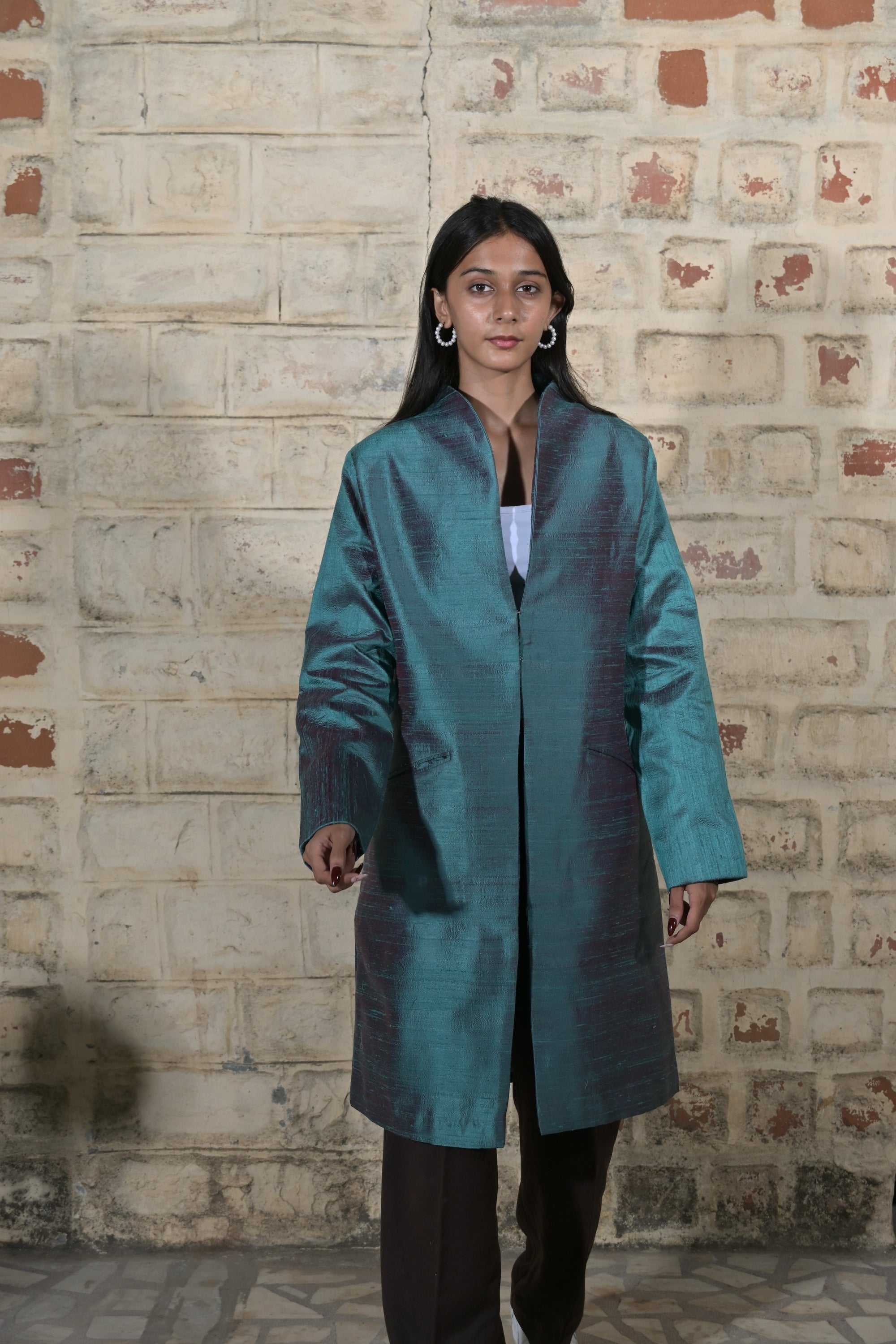 Blue  - Devi Blue Silk - Swing Coat Jacket