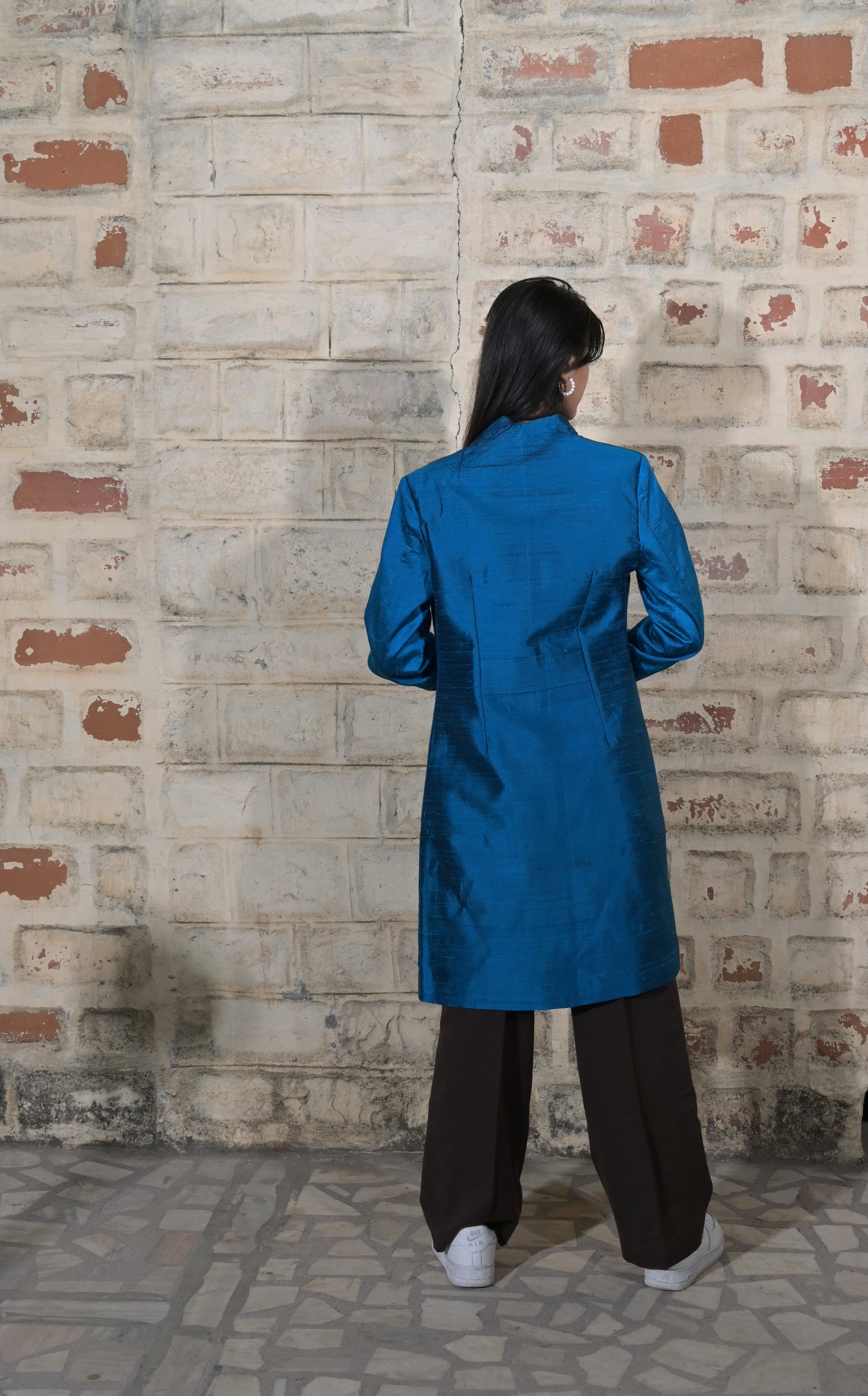 Green - Peacock Blue Silk - Swing Coat Jacket