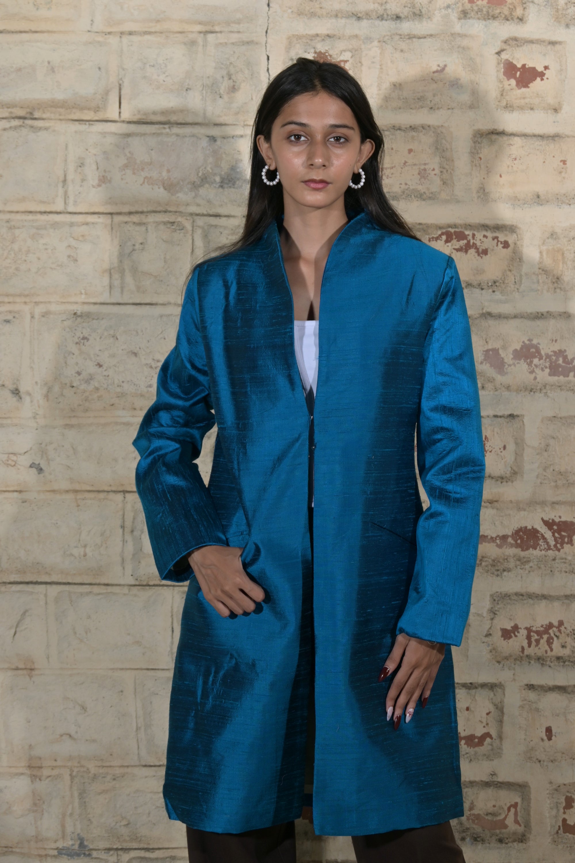 Green - Peacock Blue Silk - Swing Coat Jacket