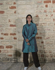 Blue - Devi Blue Silk  - Jodhpur Coat Jacket