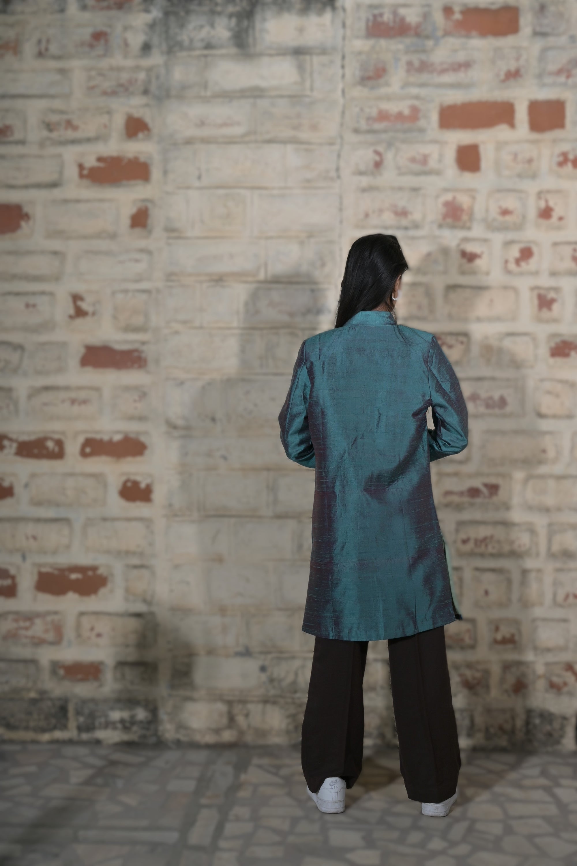 Blue - Devi Blue Silk  - Jodhpur Coat Jacket