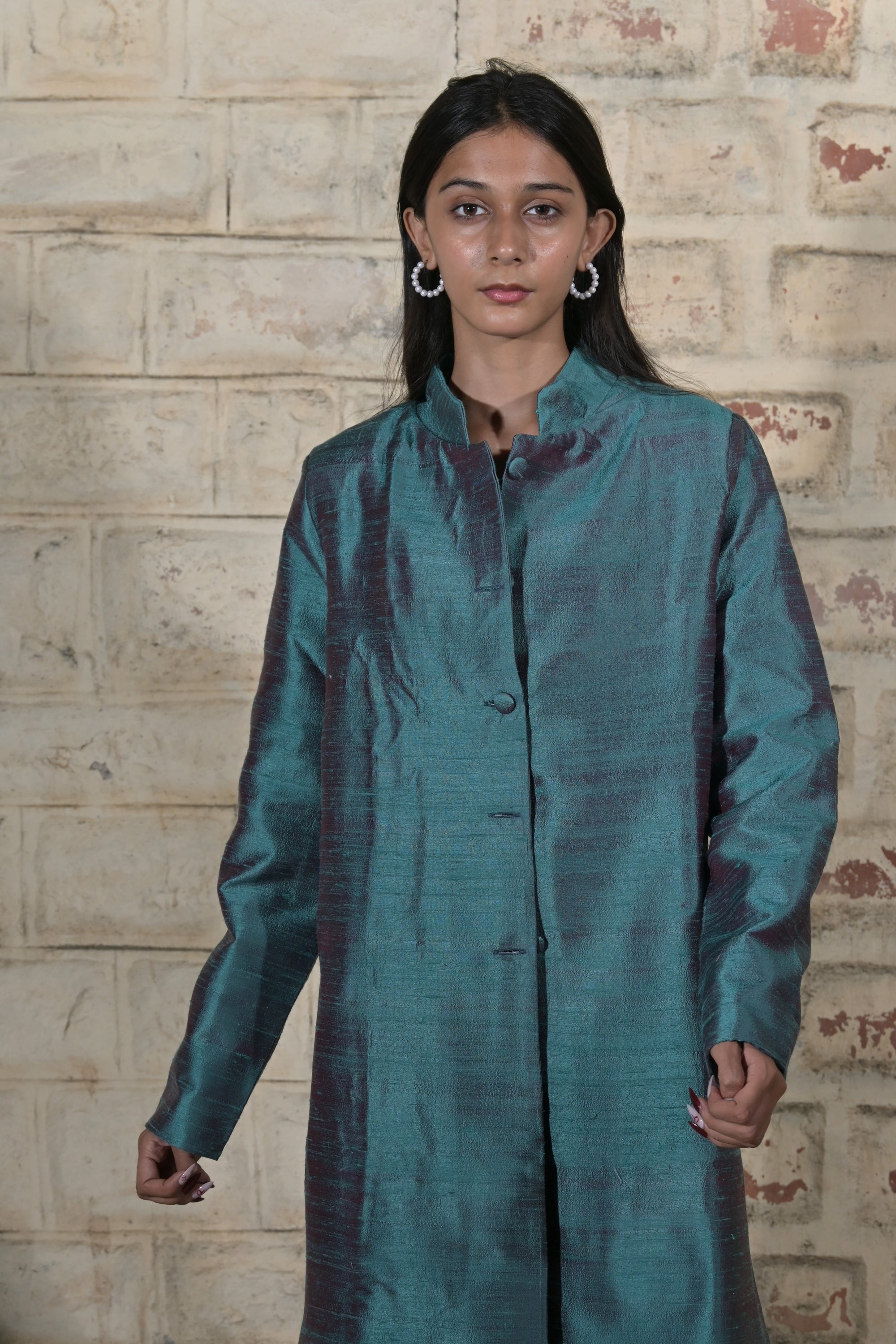 Blue - Devi Blue Silk  - Jodhpur Coat Jacket