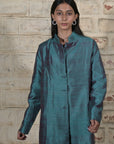 Blue - Devi Blue Silk  - Jodhpur Coat Jacket