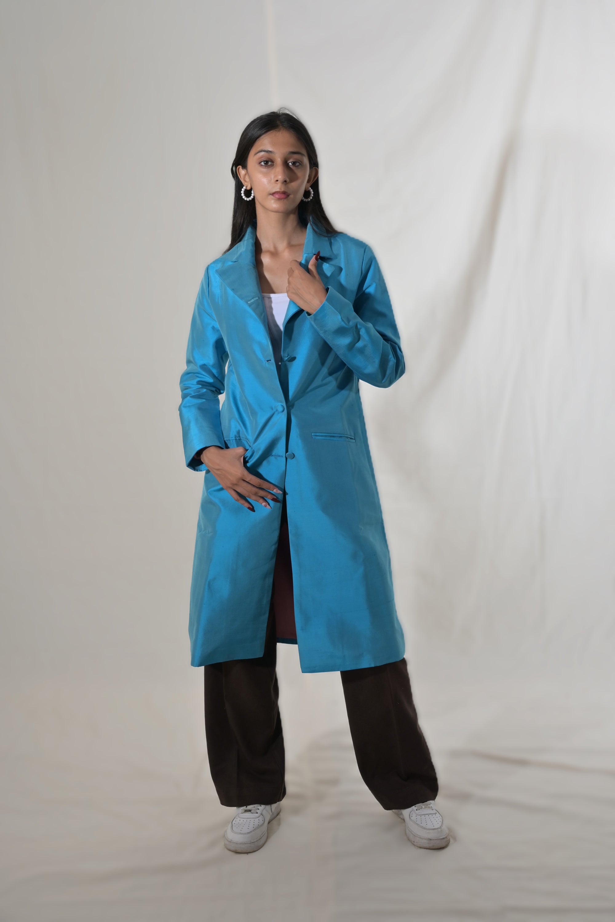 Blue-Paradise Blue Silk - Taylor Coat Jacket