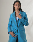 Blue-Paradise Blue Silk - Taylor Coat Jacket