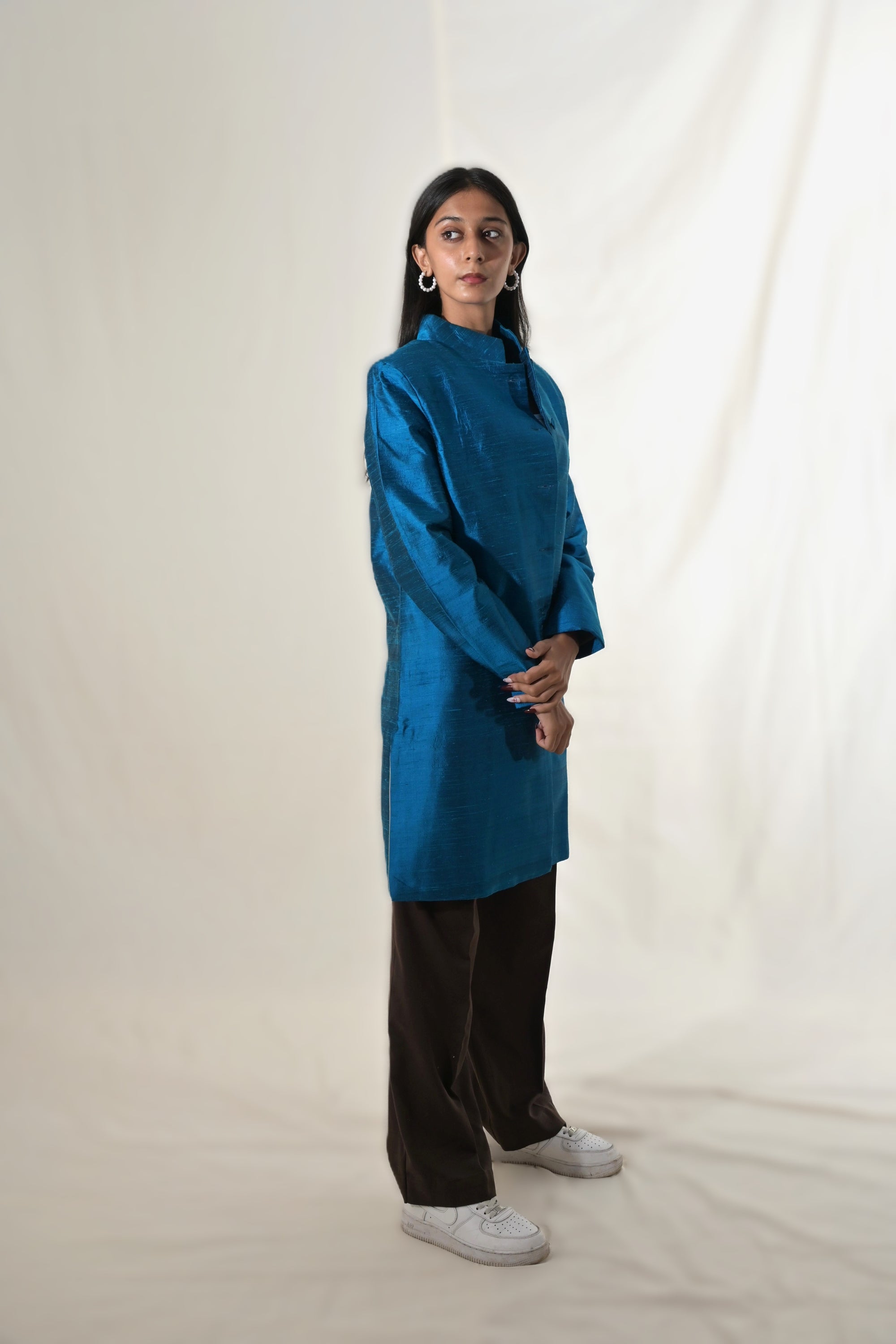 Green - Peacock Blue Silk - Jodhpur Coat Jacket