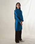 Green - Peacock Blue Silk - Jodhpur Coat Jacket