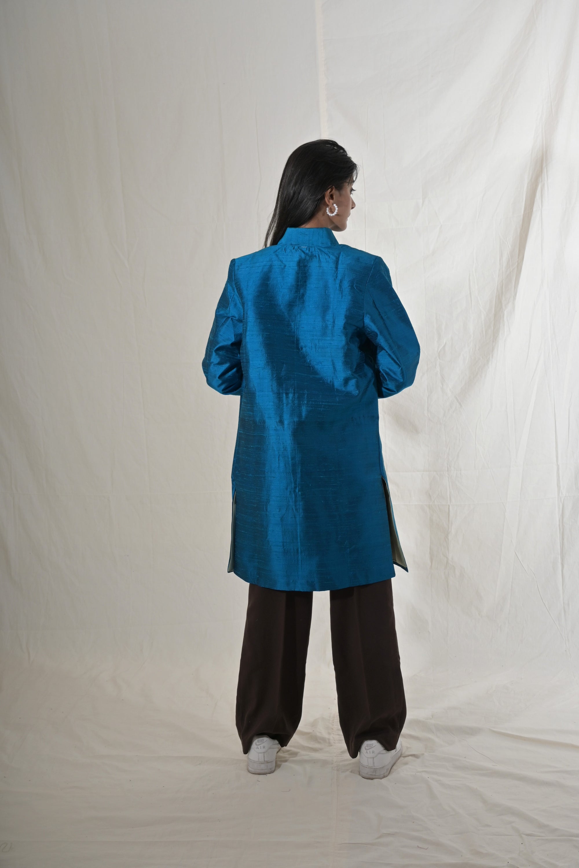 Green - Peacock Blue Silk - Jodhpur Coat Jacket