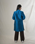 Green - Peacock Blue Silk - Jodhpur Coat Jacket