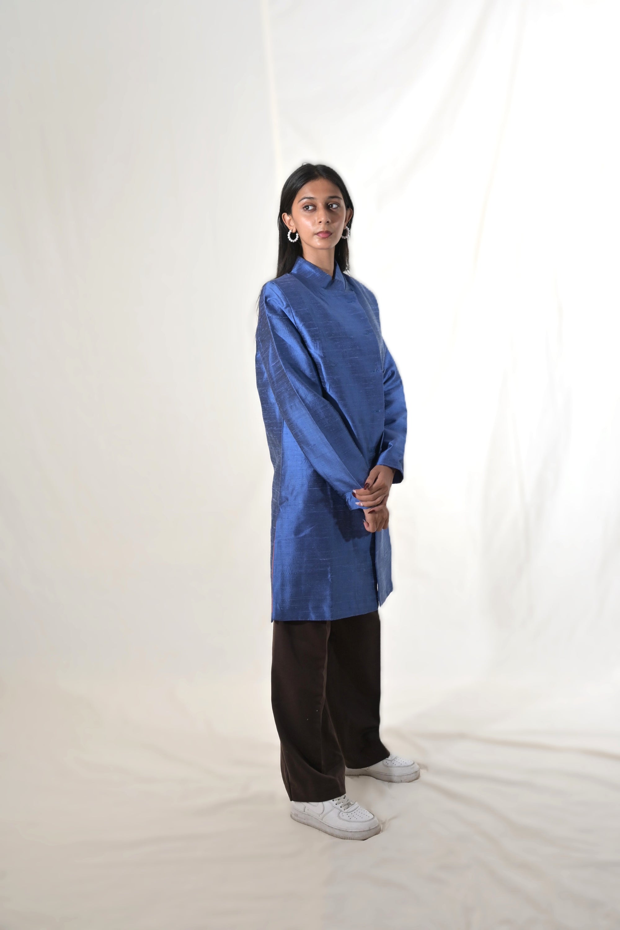 Blue - Jodhpur Blue Silk  - Jodhpur Coat Jacket