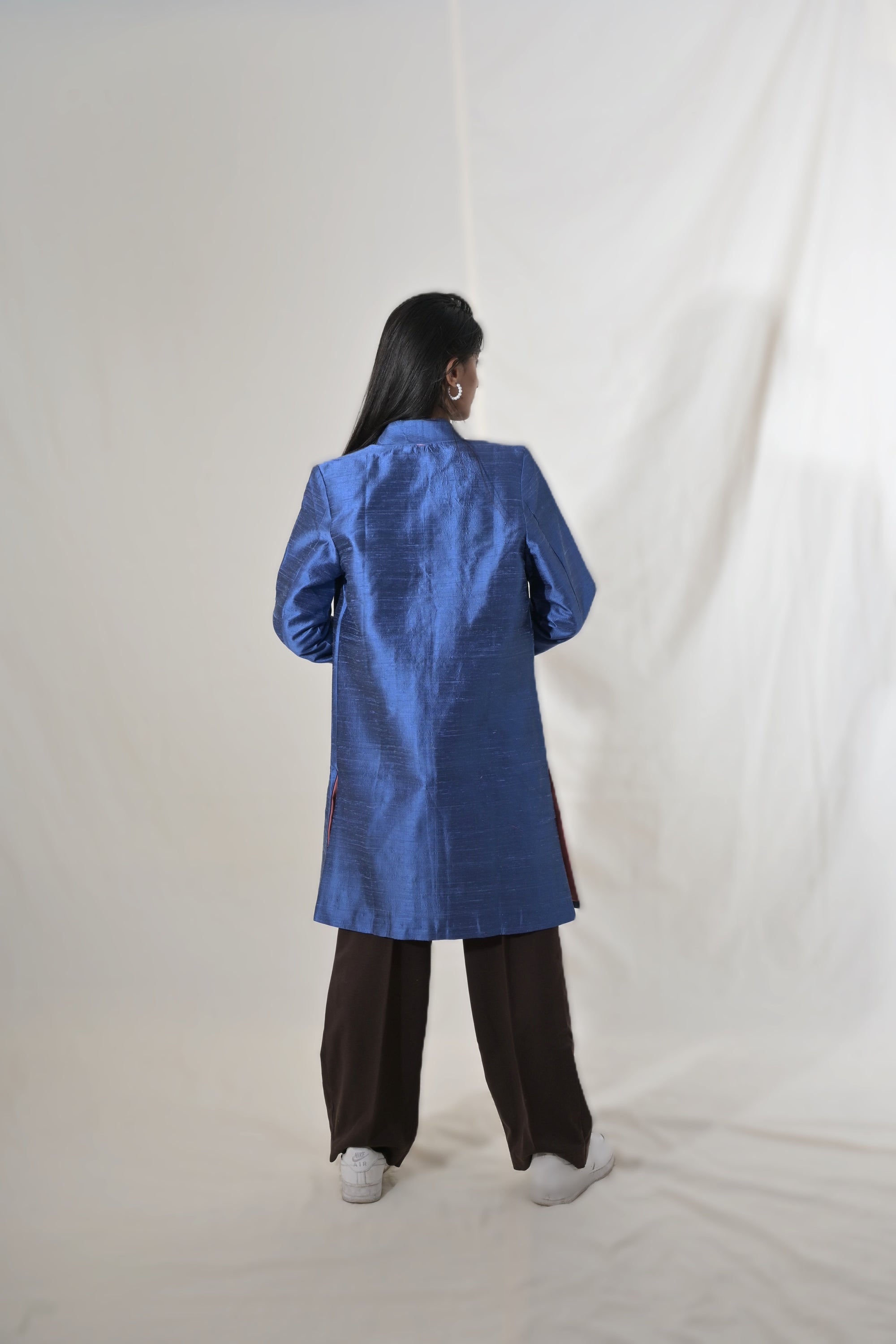 Blue - Jodhpur Blue Silk  - Jodhpur Coat Jacket