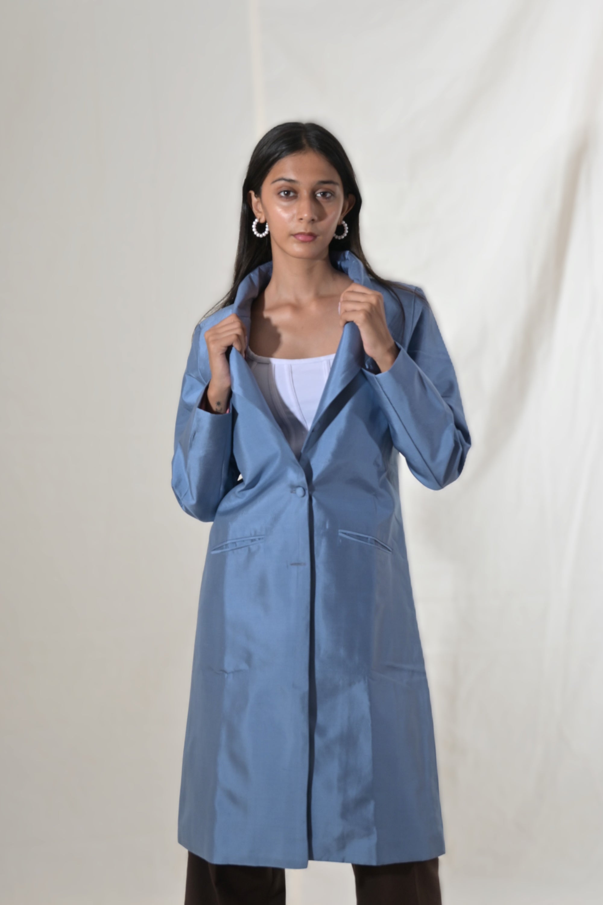 Blue - Carolina Blue - Silk - Taylor Coat Jacket