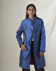 Blue - Jodhpur Blue Silk - Swing Coat Jacket