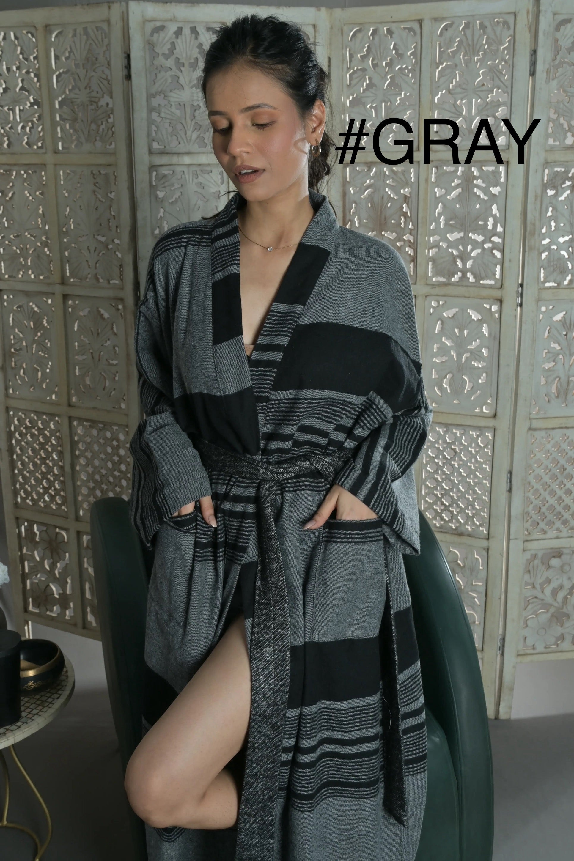 Gray - Wool Robe Kaftan