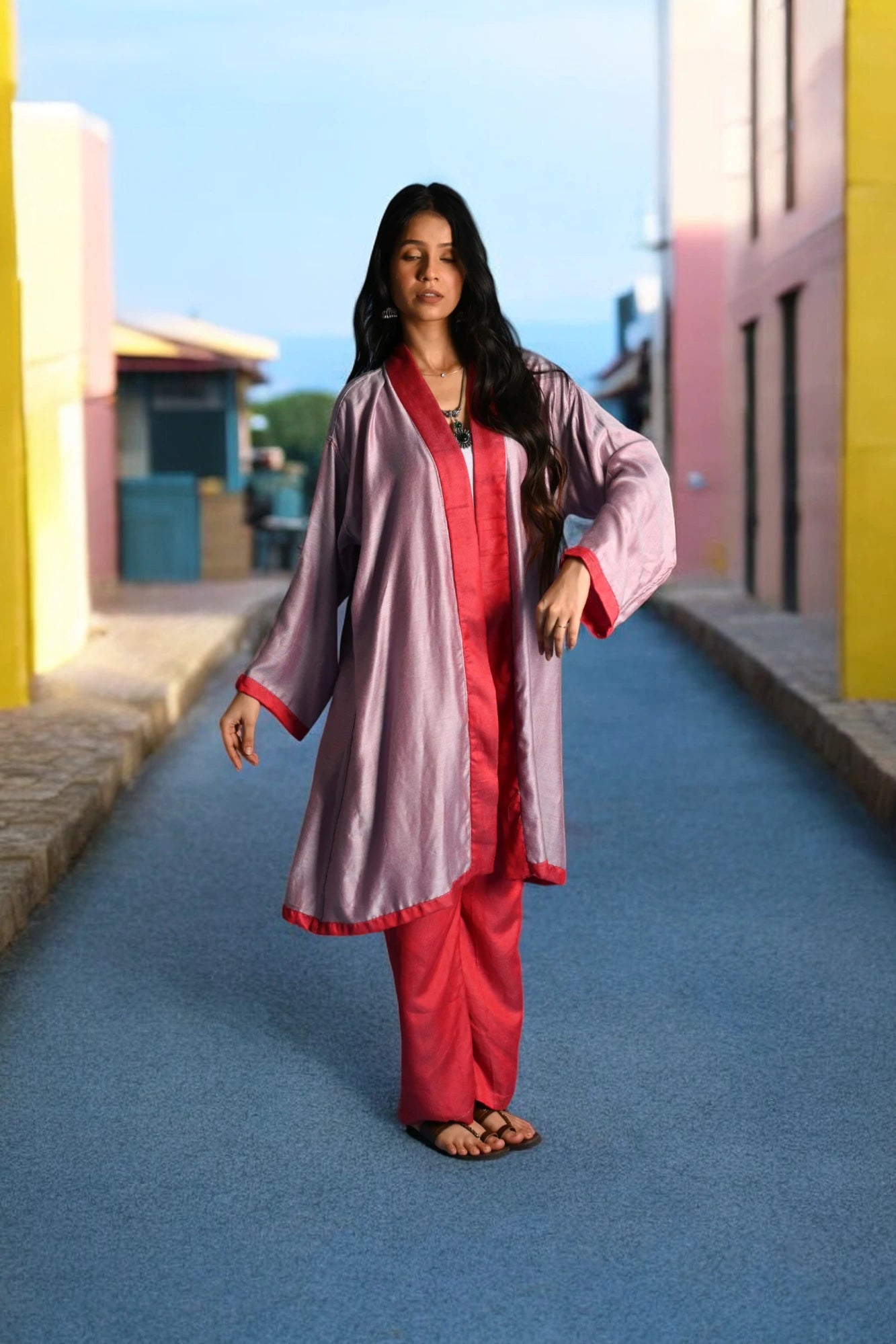 Baby Pink &amp; Red - Robe Kaftan