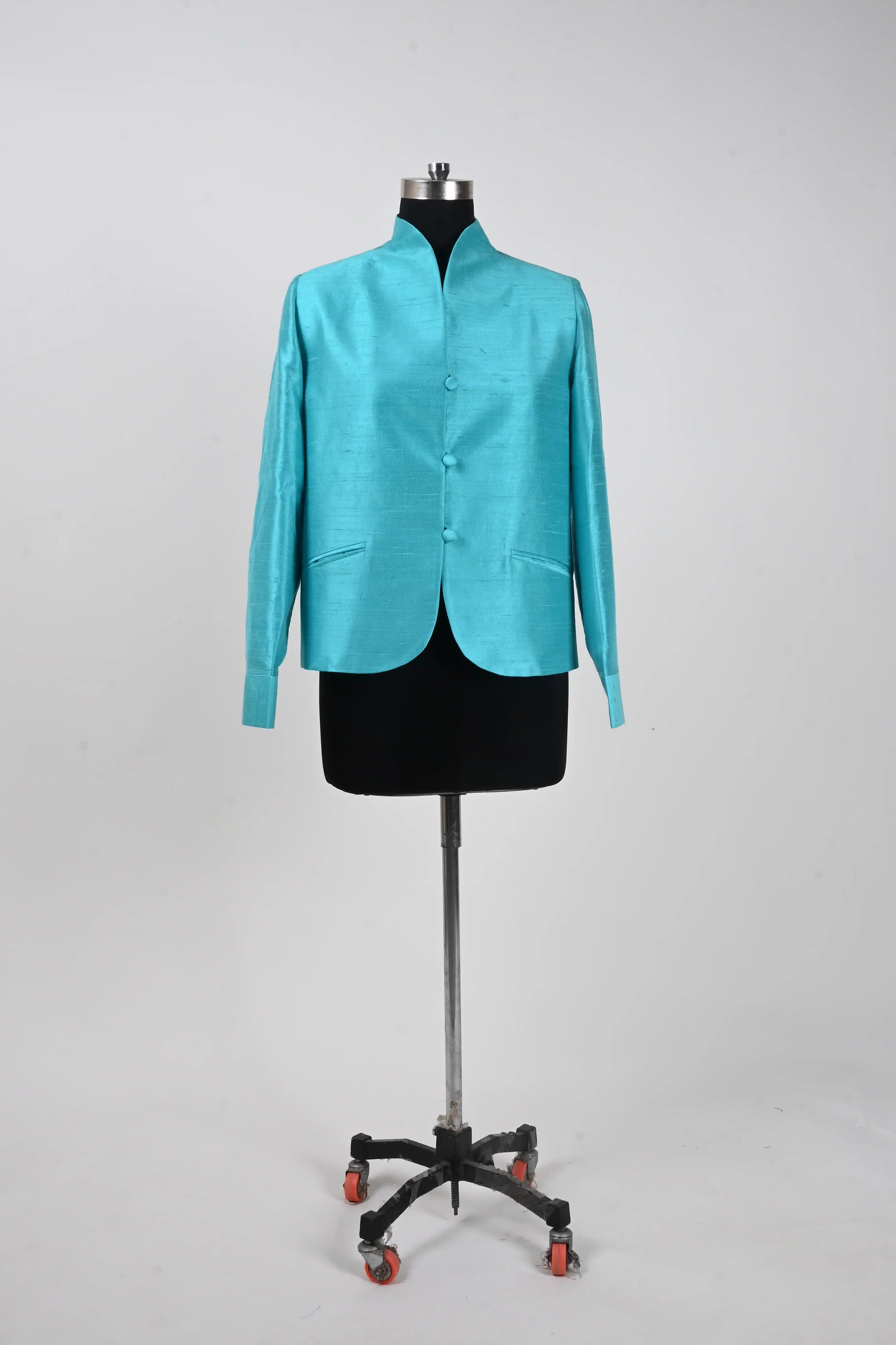 Blue - Electric Blue Silk - Swing Coat Jacket