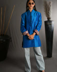 Green - Peacock Blue Silk - Jodhpur Coat Jacket