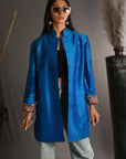 Green - Peacock Blue Silk - Jodhpur Coat Jacket