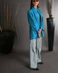 Blue - Paradise Blue Silk - Jodhpur Coat Jacket