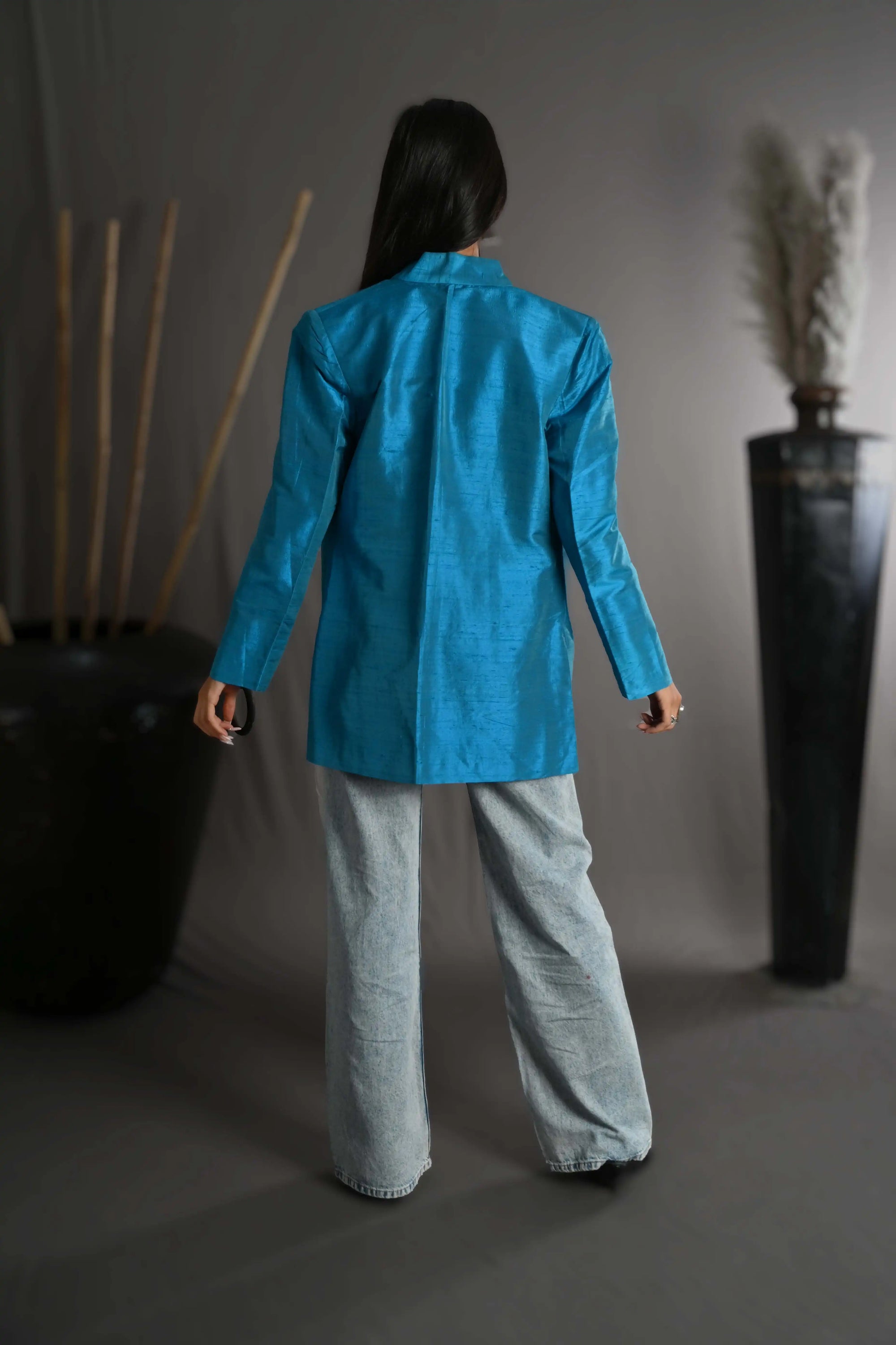 Blue - Paradise Blue Silk - Jodhpur Coat Jacket