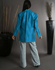 Blue - Paradise Blue Silk - Jodhpur Coat Jacket