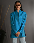 Blue - Paradise Blue Silk - Jodhpur Coat Jacket