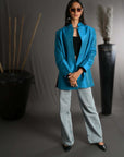 Blue - Paradise Blue Silk - Jodhpur Coat Jacket