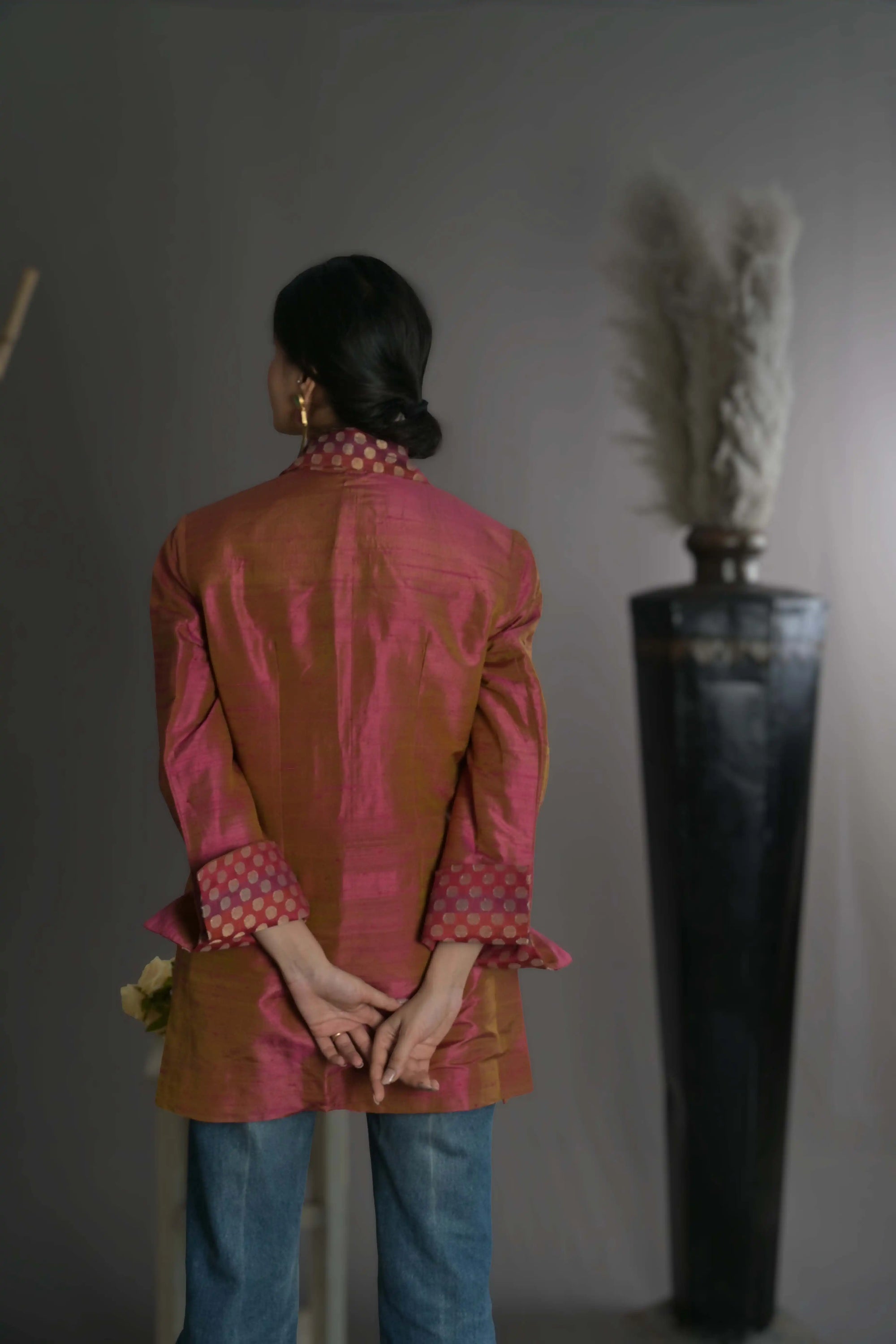 Red-Pink Red Silk - Jodhpur Coat Jacket