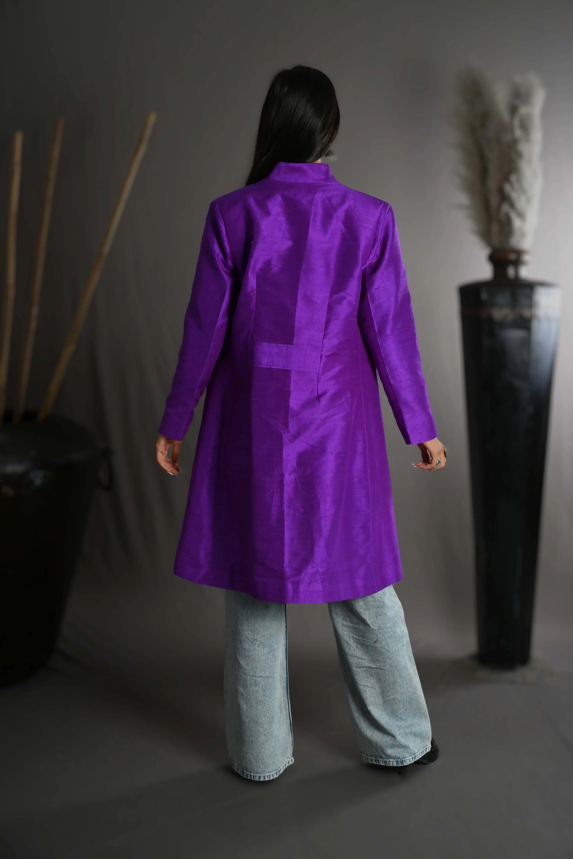 Purple - Violet Haveli Silk - Swing Coat Jacket