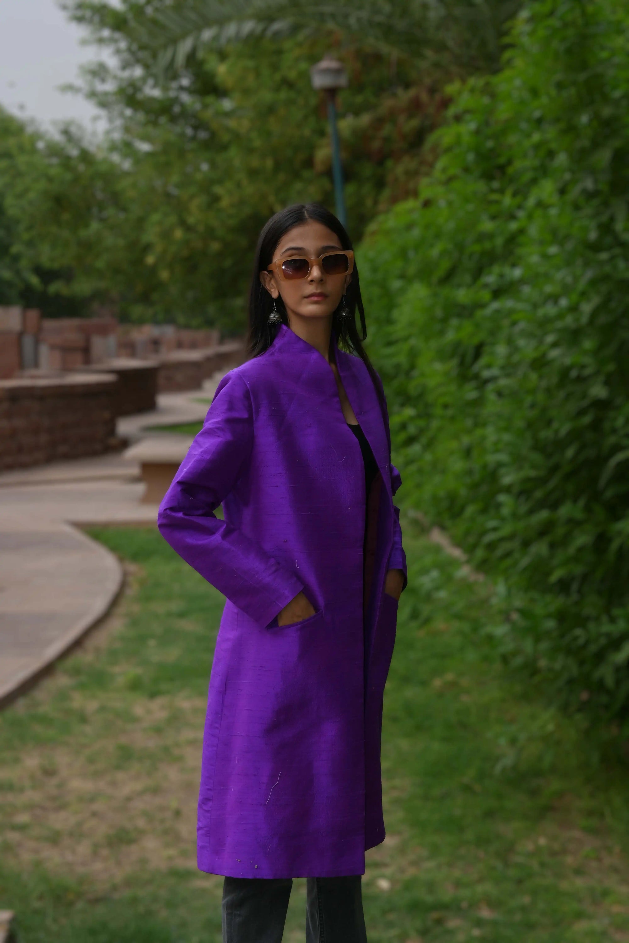 Purple - Violet Haveli Silk - Swing Coat Jacket