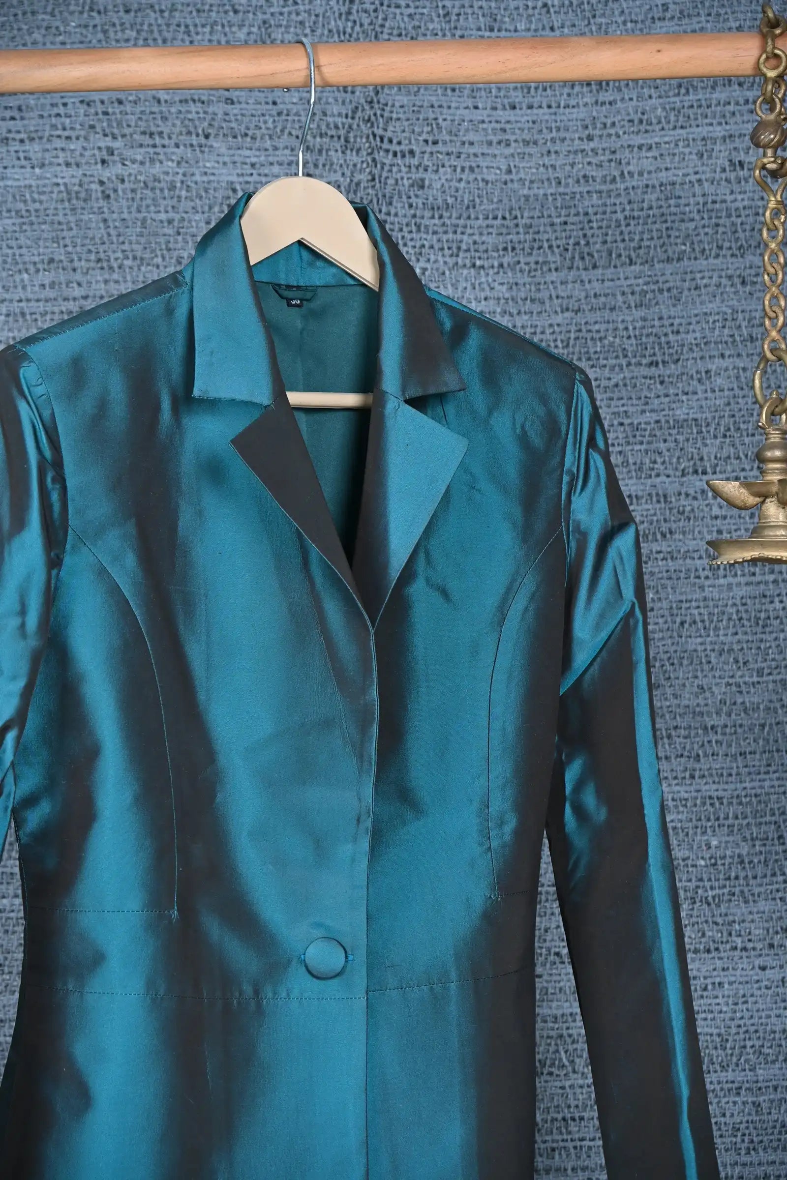 Green-Bottle Green Silk - Blazer Coat Jacket