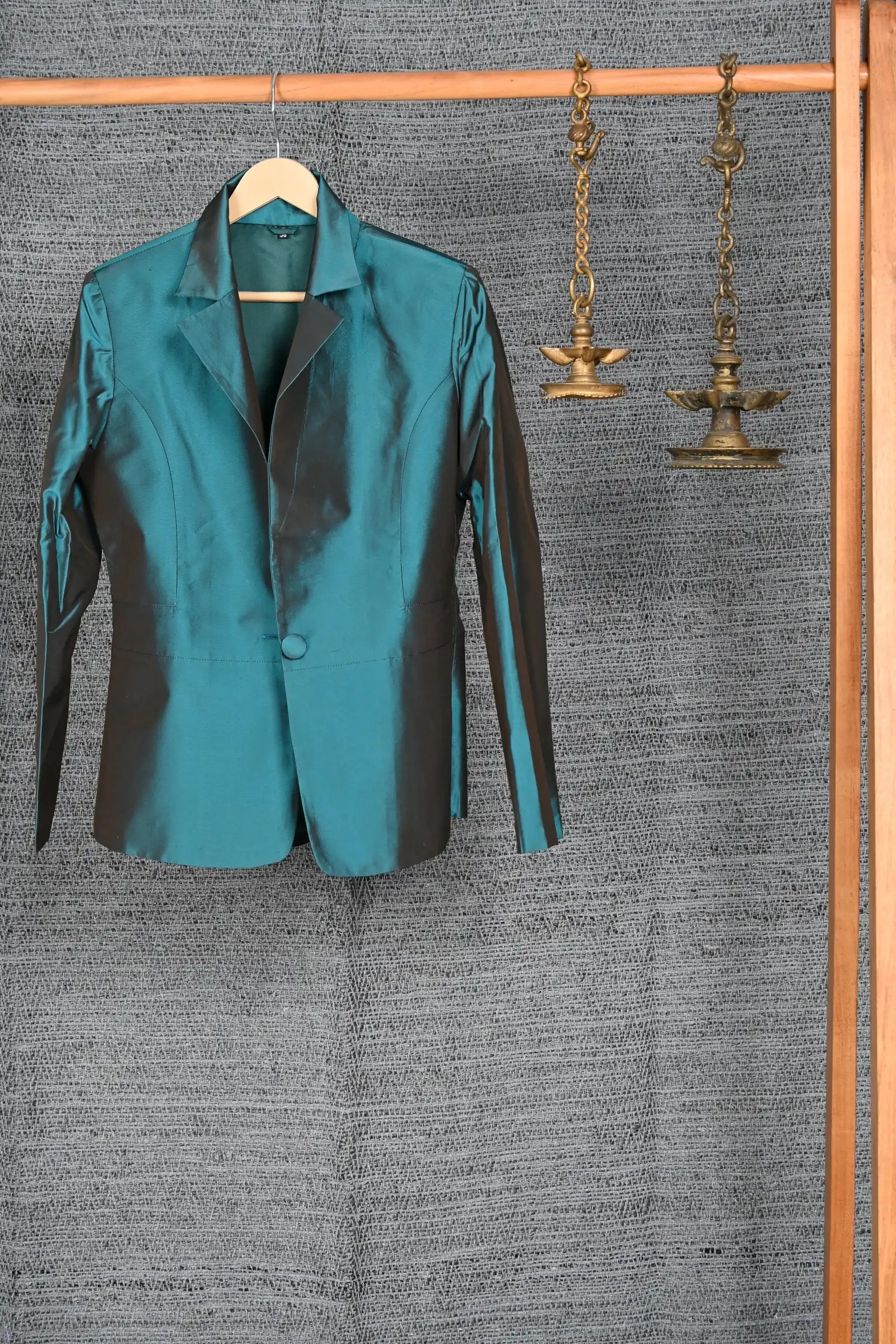 Green-Bottle Green Silk - Blazer Coat Jacket