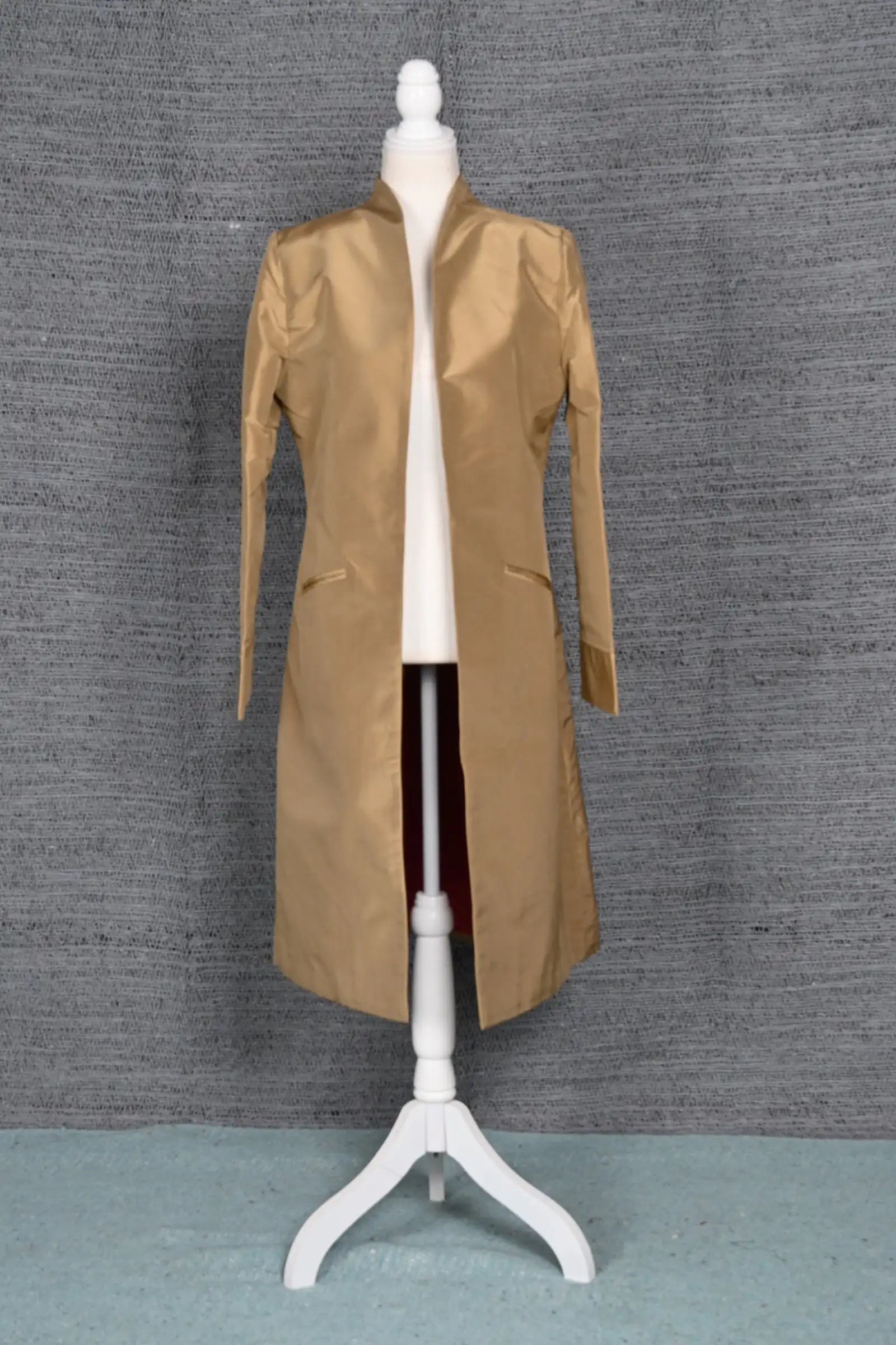 Beige - Beige Gold Silk - Swing Coat Jacket