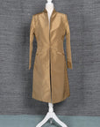 Beige - Beige Gold Silk - Swing Coat Jacket