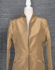 Beige - Beige Gold Silk - Swing Coat Jacket