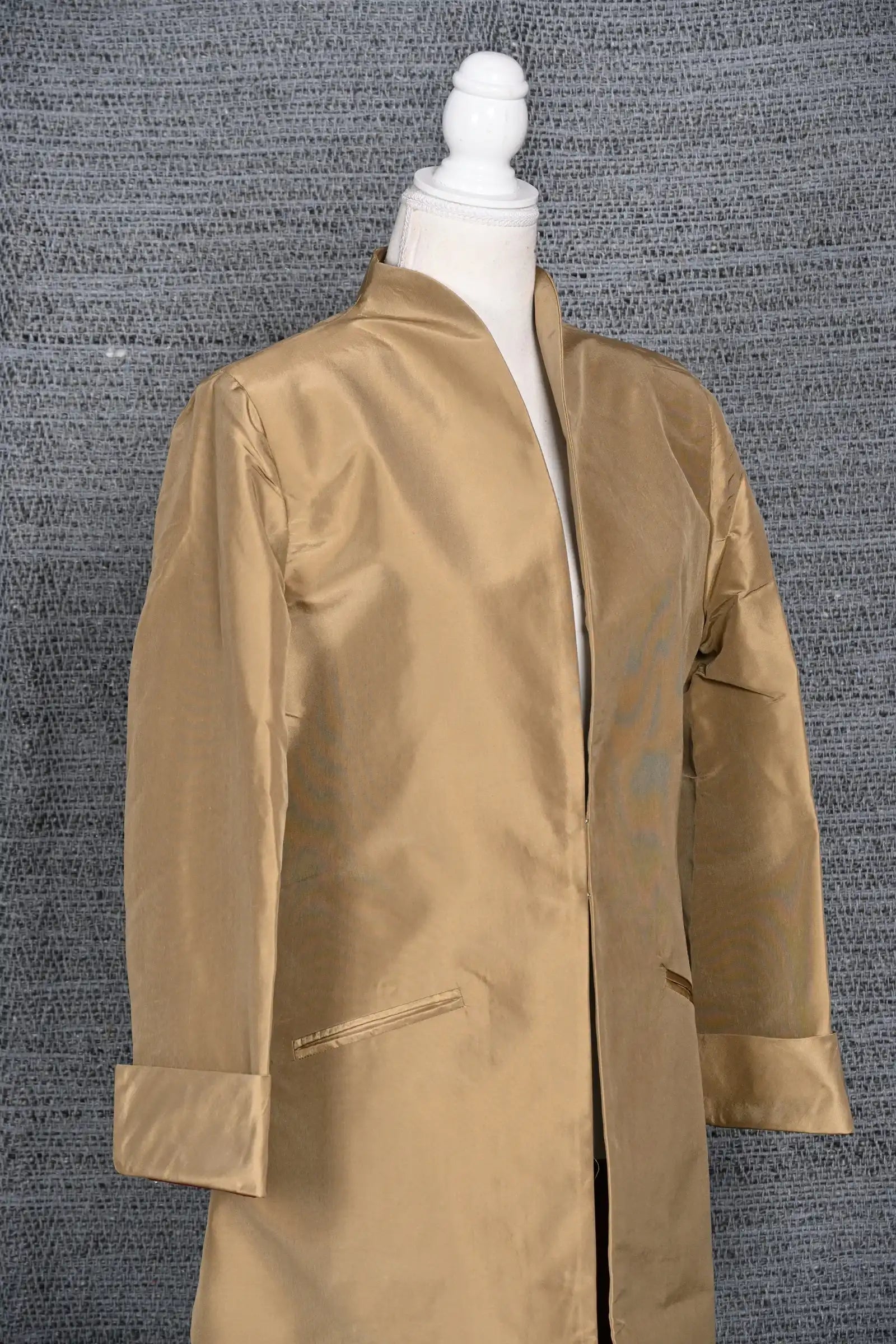 Beige - Beige Gold Silk - Swing Coat Jacket