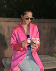 Rose Gold -Lipstick Pink Silk - Swing Coat Jacket