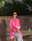 Rose Gold -Lipstick Pink Silk - Swing Coat Jacket