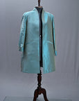 Blue-Paradise Blue Silk - Swing Coat Jacket