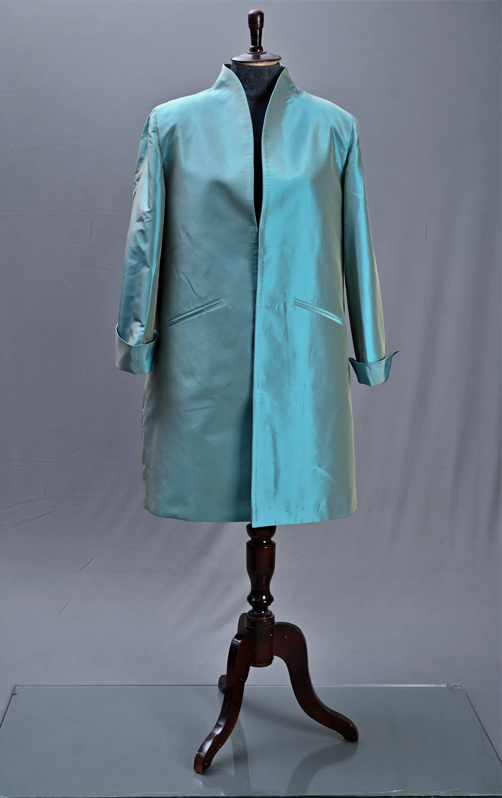 Blue-Paradise Blue Silk - Swing Coat Jacket