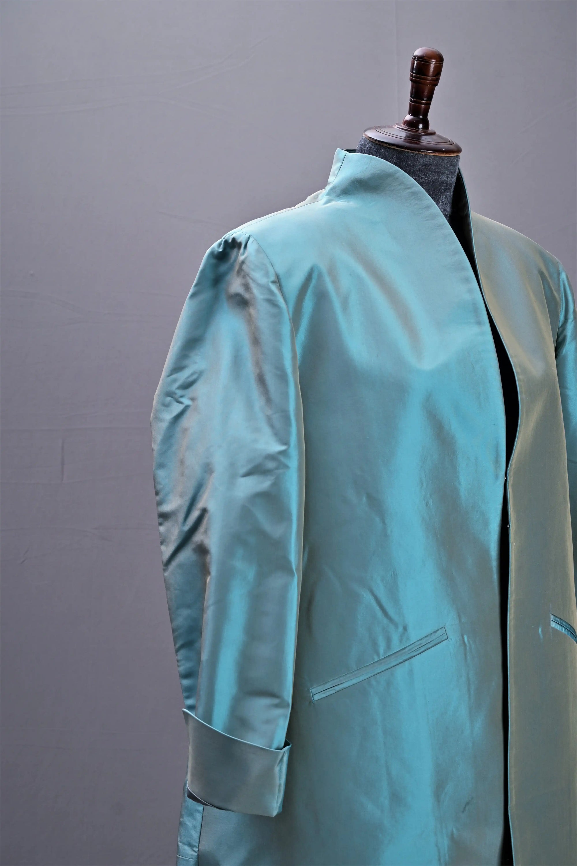 Blue-Paradise Blue Silk - Swing Coat Jacket