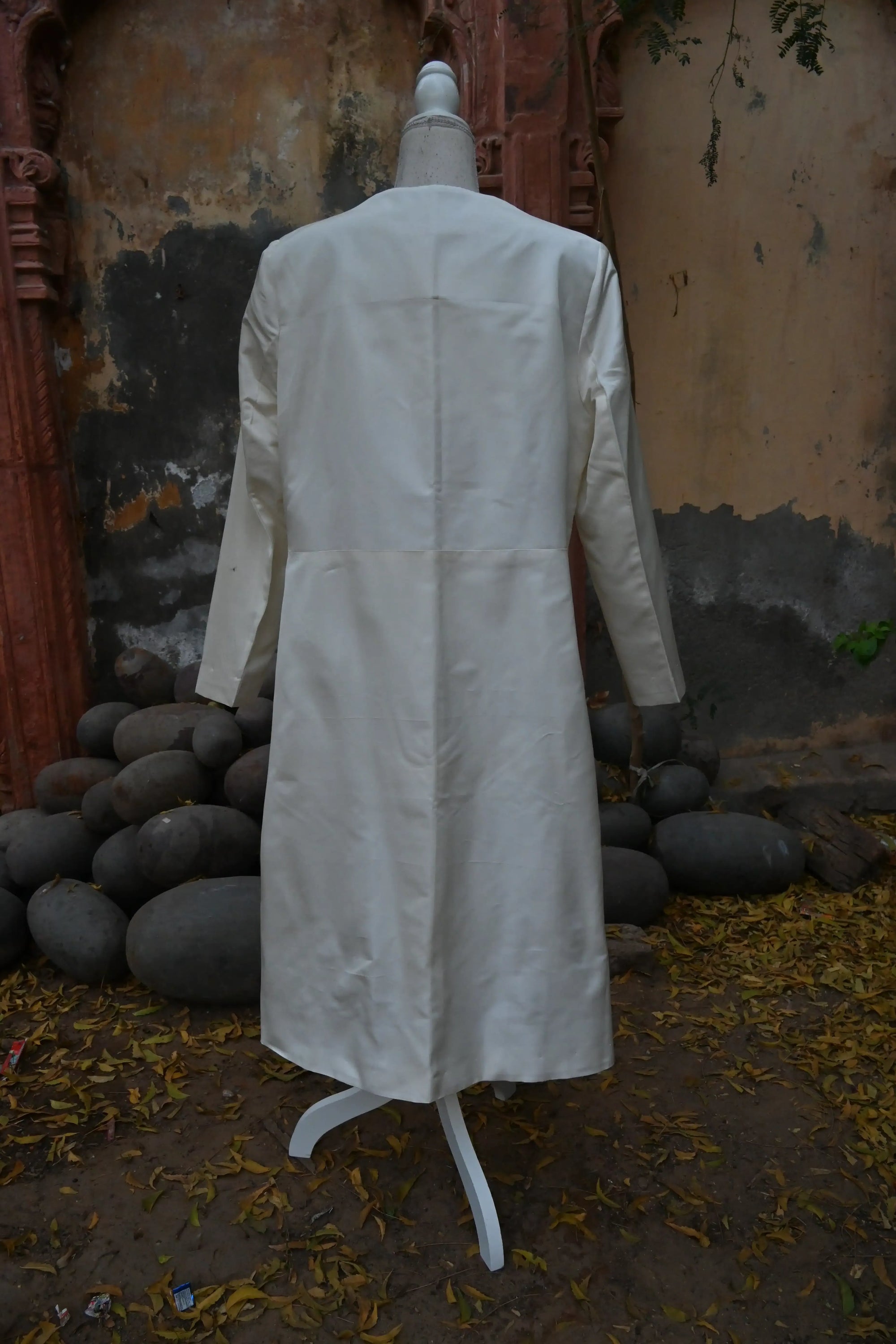 White- White Cream Silk - Dress Coat Jacket