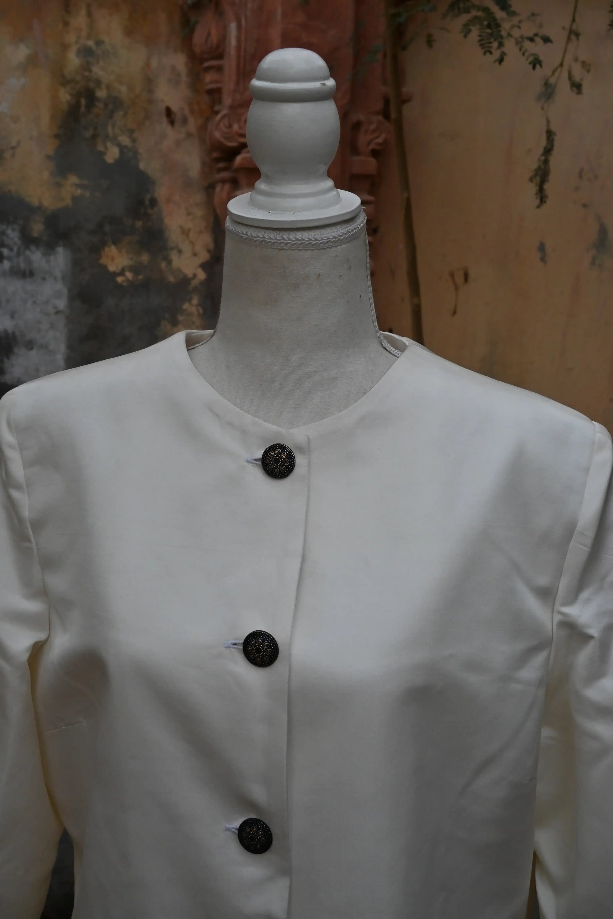 White- White Cream Silk - Dress Coat Jacket